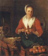 Gabriel Metsu, Apple scarf end woman